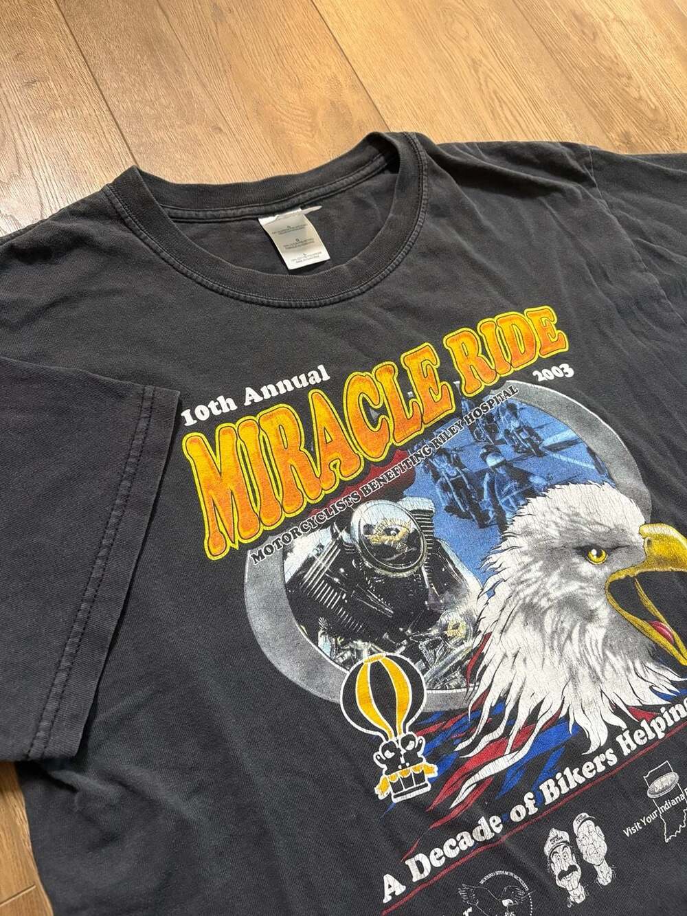 Vintage 2003 10th Annual Miracle Ride Motorcycle Event T-Shirt Large Black